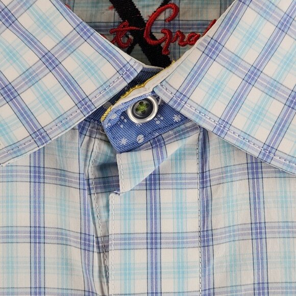 Robert Graham Button Up Shirt Men Blue Check Large Tailored Fit Long Sleeve - Picture 7 of 16